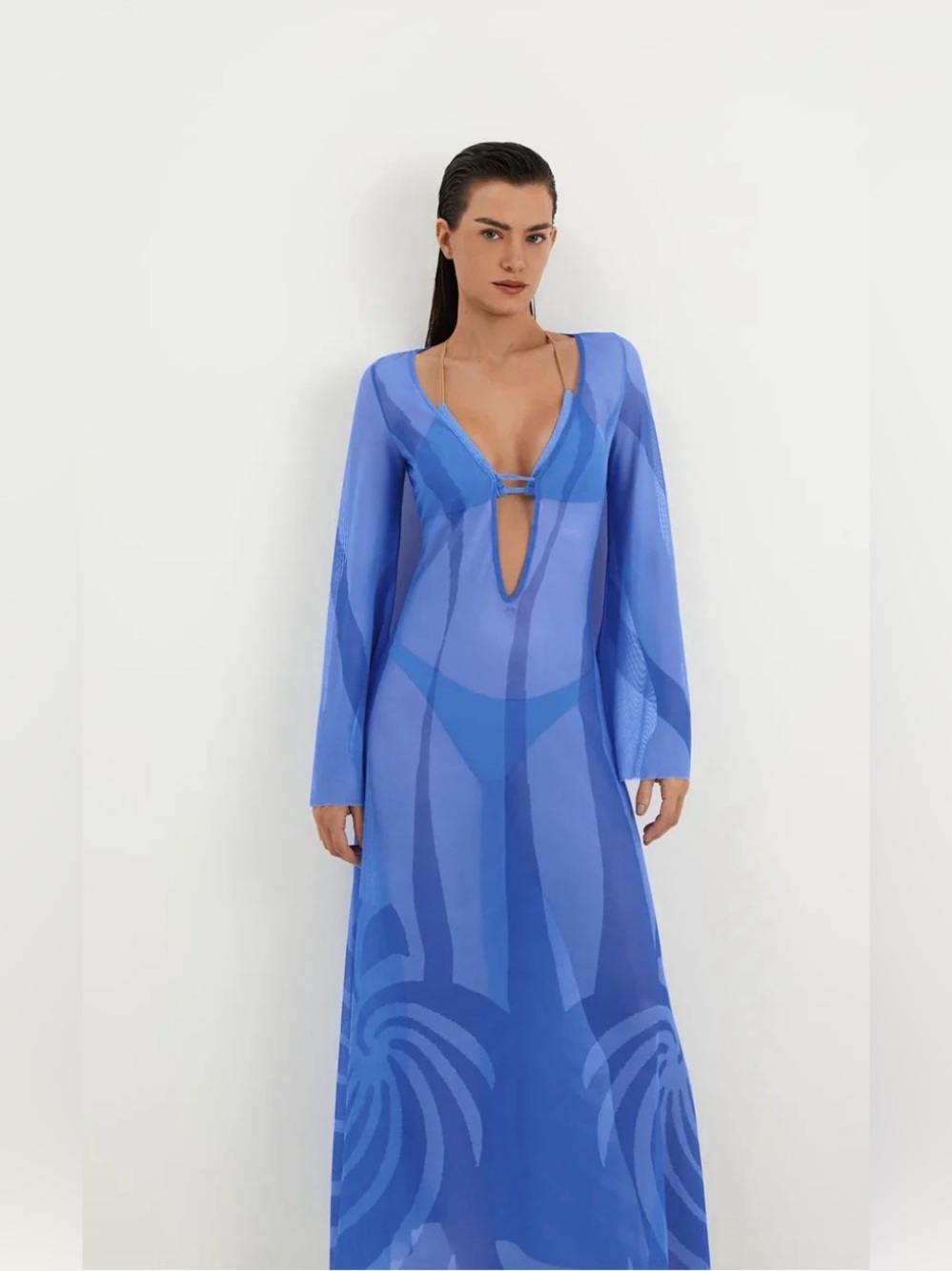Caroline Constas Two-Tone Blue Long-Sleeve cover up Dress NWT - Picture 12 of 17